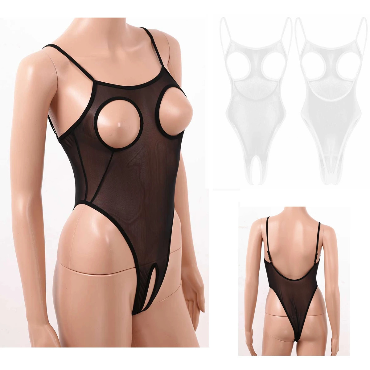 Women See Through Sheer Mesh Sexy Lingerie Bodysuit Open Cup Crotchless Thong Leotard Jumpsuit Erotic Underwear Sexy Sleepwear 231226