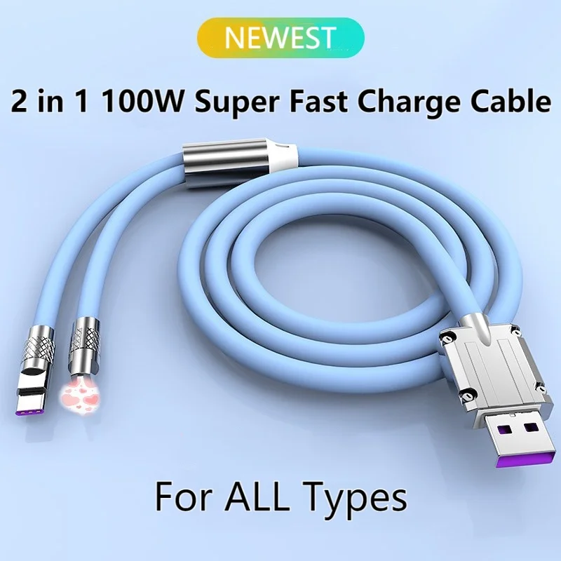 2 in 1 100W 6A Super Fast Charging Type C Liquid Silicone Charge USB Bold 6.0mm Data Line Cable For Huawei Samsung S24 IPhone 15