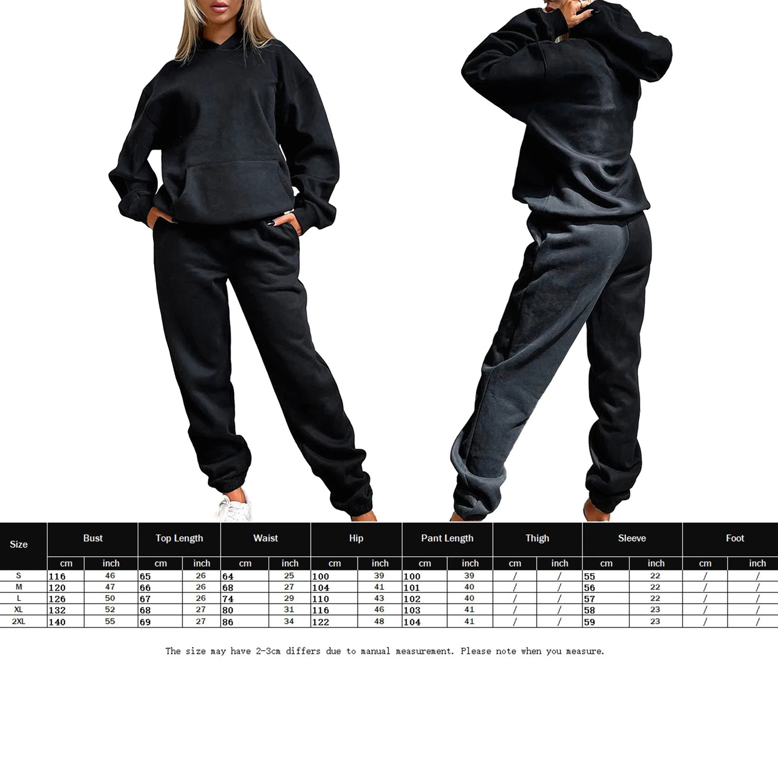 Women Long Sleeve Top Pants Solid Color Pockets 2 Pieces Lounge Set Drop Shoulder Hooded 2 Piece Pants Outfits Vacation Outfit 231225
