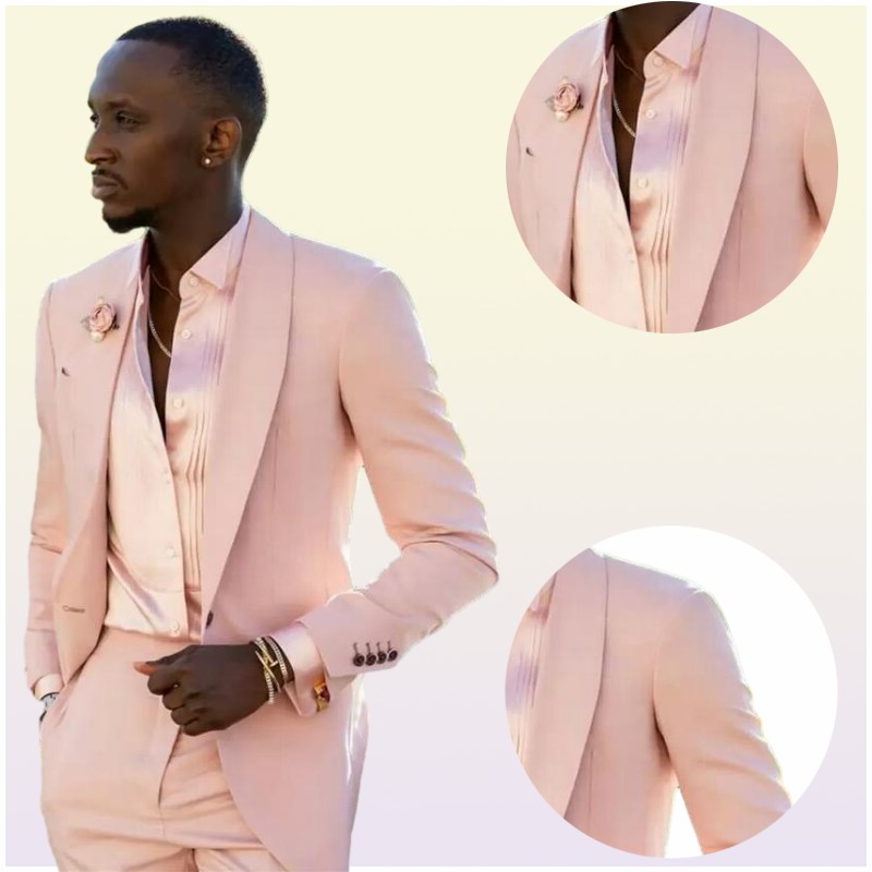 Handsome Blush Pink Mens Suits Wedding Tuxedos 2 Pieces Groom Formal Wear Pants Suit Men Business Evening Prom Blazer JacketPant