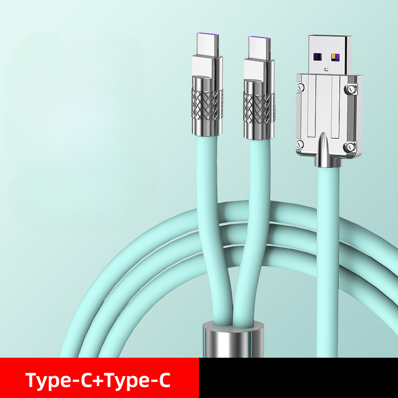 2 in 1 100W 6A Super Fast Charging Type C Liquid Silicone Charge USB Bold 6.0mm Data Line Cable For Huawei Samsung S24 IPhone 15