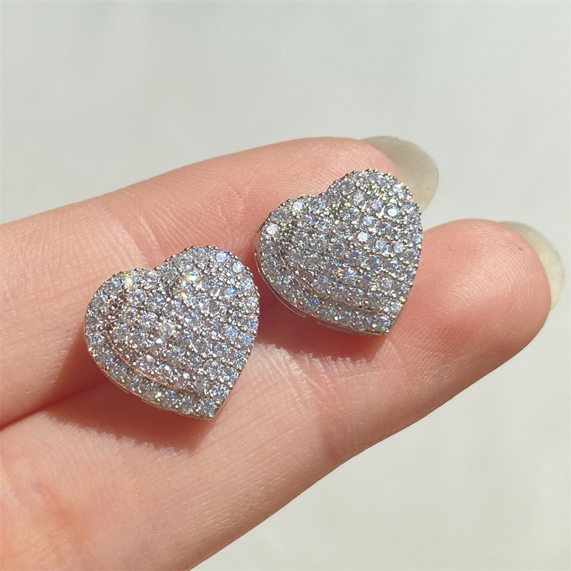 Sterg Sier Sparkg Stud Earrings for Women, Handmade Sweet Cute Cubic Zirconia Pave White 5A CZ Dia Hearring Earring Jewelry Lover Gift