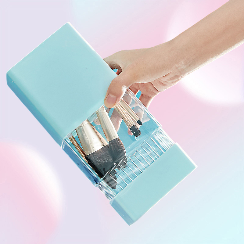 2in1 Brush Holder Drying Rack Makeup Organizer Cosmetic Storage Bucket Plastic Box Dustproof
