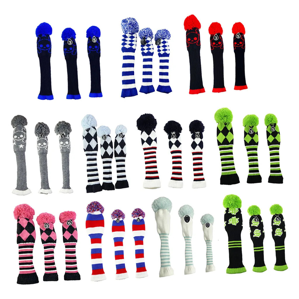 3pcs/set No.1 3 5 UT Golf Knitted Wood Head Cover Knitted Golf Driver Fairway Wood Headcovers Golf Club Protective Sleeve Sock 231225