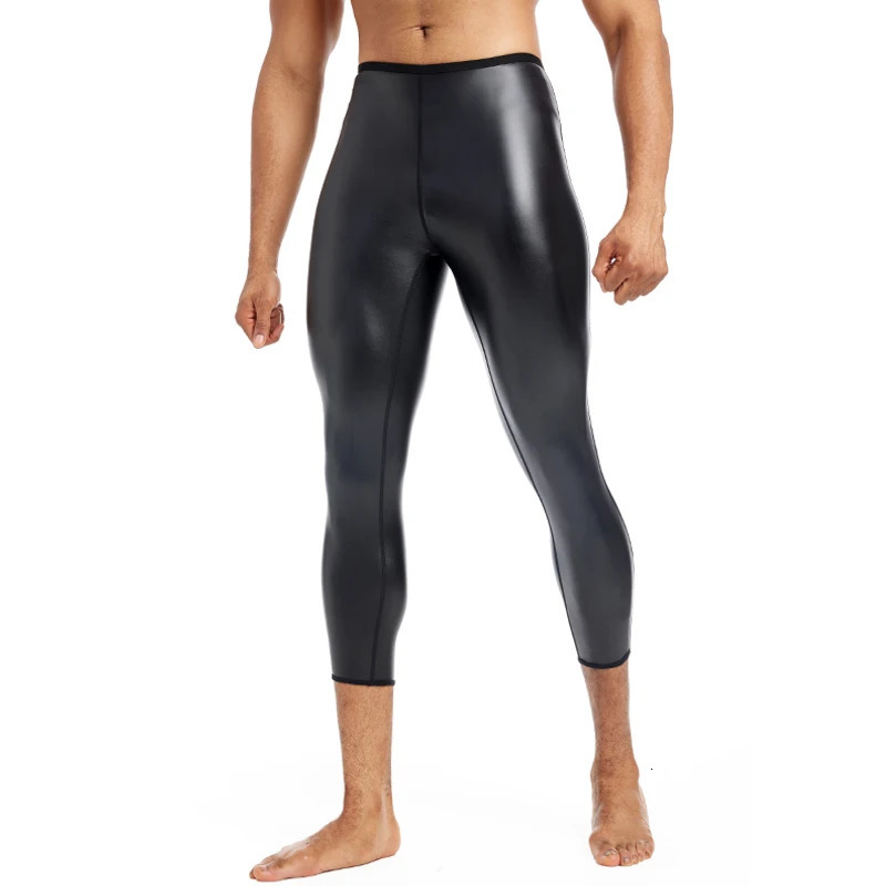 Men Skinny Leather Pants Body Shaper Waist Trainer High Shapers Control Leggings Compression Underwear Fitness 9pts 231225