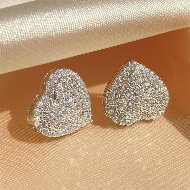 Sterg Sier Sparkg Stud Earrings for Women, Handmade Sweet Cute Cubic Zirconia Pave White 5A CZ Dia Hearring Earring Jewelry Lover Gift