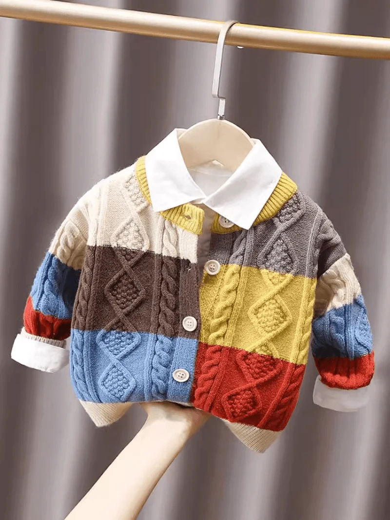 Toddler Baby Kids Patchwork Sweaters for Girls and Boys Fall Knit Sweater Cardigans Unisex Children Sweater Jacket Coat 231226