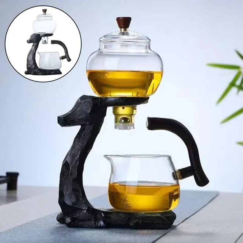 Dragon Phoenix Glass Kettle Kungfu Deer Tea Set Heat-Resistant Magnetic Drip Pot Chinese Lucky Glass Teapot Year Gift 231225
