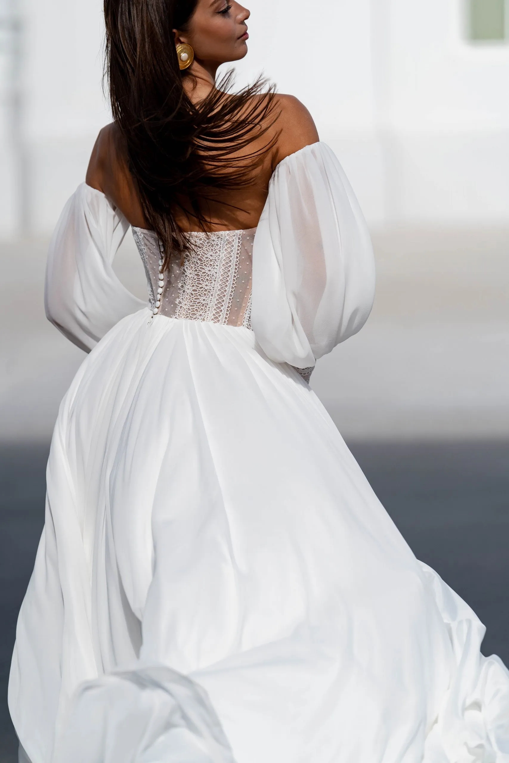 Bohemian A Line Wedding Dress 2024 Sweetheart Chiffon Bohemia Lace Sleeves Backless Slit Long Women Bridal Gowns Vestido De Novia Robe De Mariage