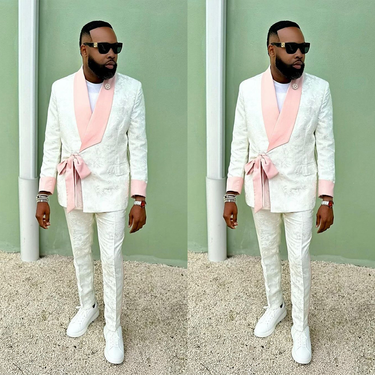 Ivory Floral Pattern Men Wedding Tuxedos Shawl Lapel Double Breasted 2 Pieces Formal Wedding Suits Blazer Pants Costume Homme