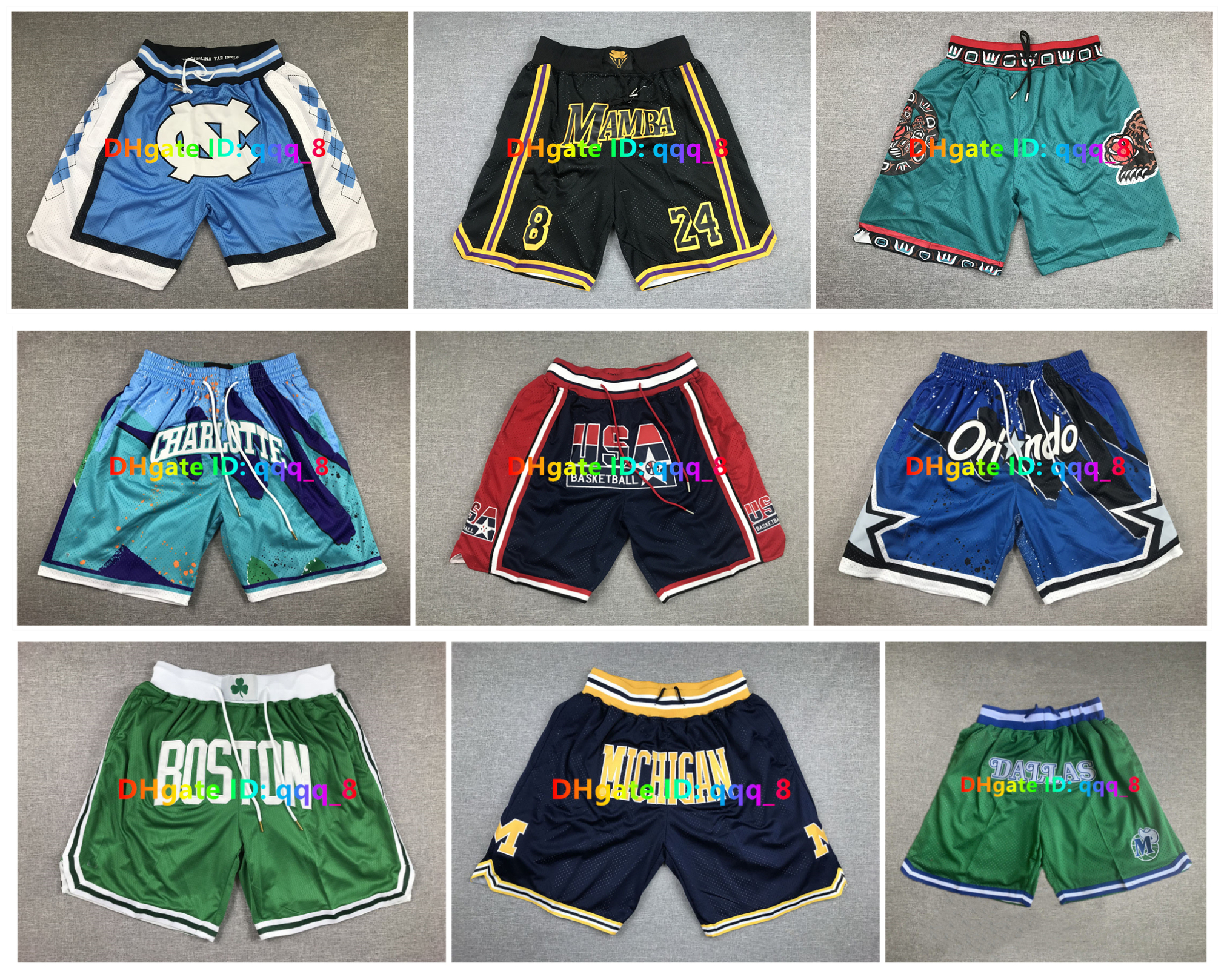 Just Don Team Basketball Shorts Short short basket USA football With Pocket Zipper Hip Pop Sport Wear Pant Sweatpants North Carolina Michigan Wolverines