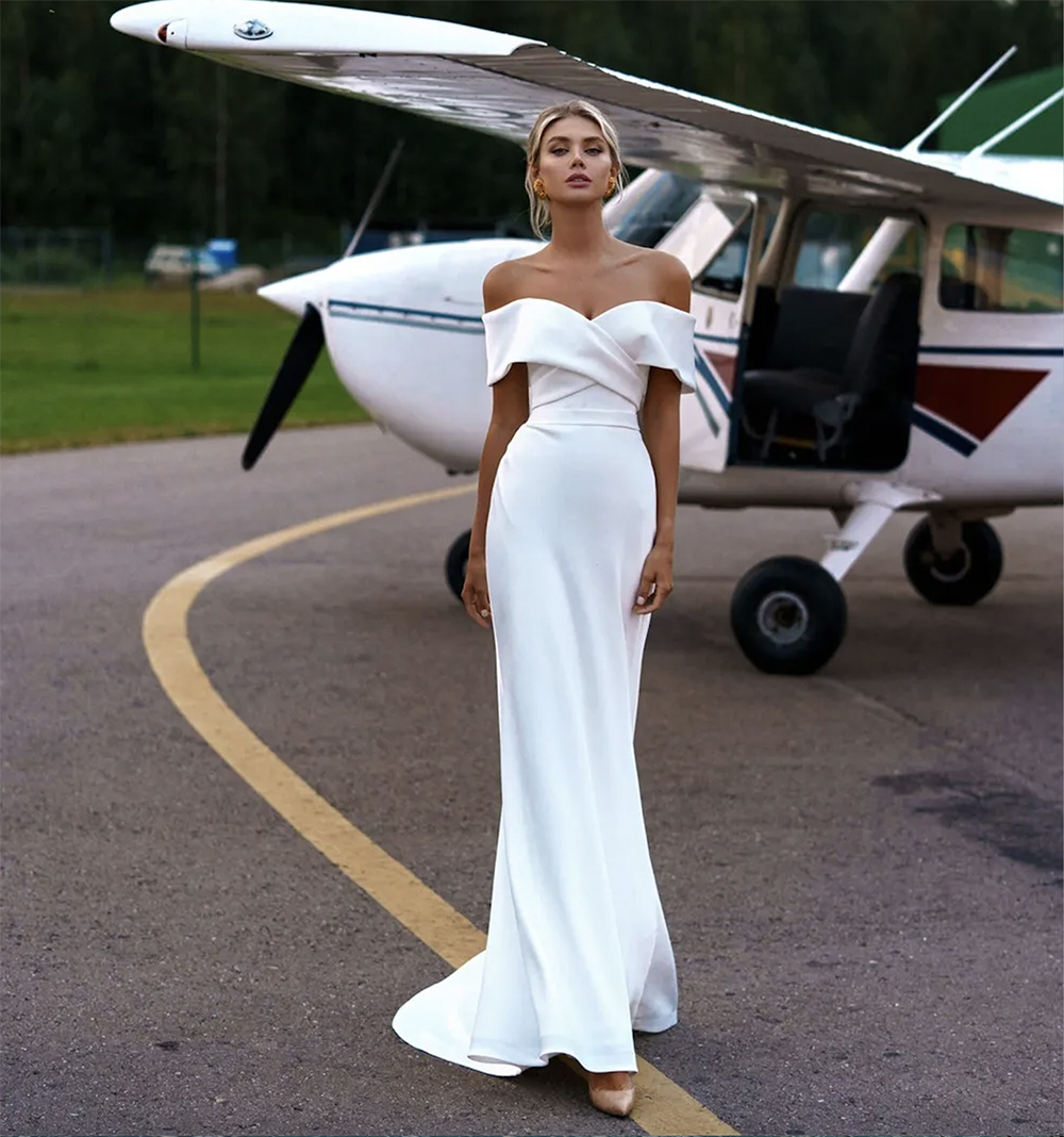 Vestidos Mermaid Dresses Soft Satin Bridal Gowns Off The Shoulder Princess Wedding Party Dress With Detachable Skirt