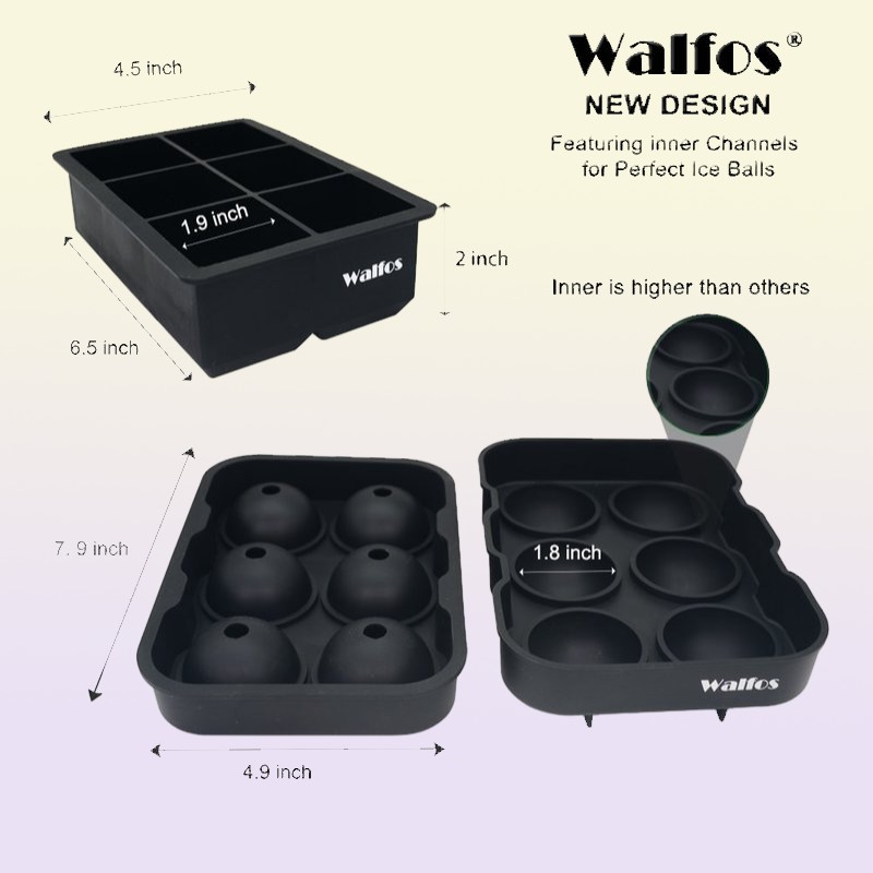 WALFOS Large Size 6 Cell Mold Cube Trays Whiskey Ice Ball 6 Silicone Molds Maker For Party Bar 2206114612881