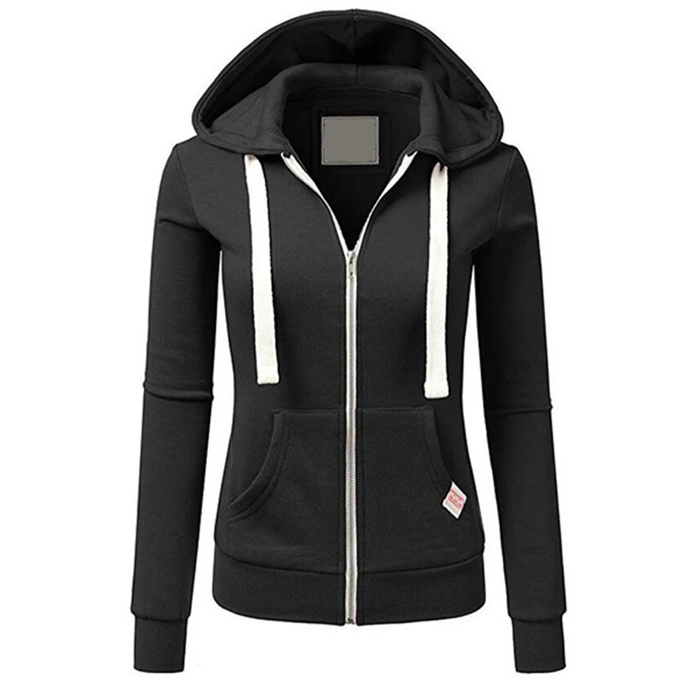 Fashion Hooded Zipup Hoodies For Women Solid Color Slim Pockets Sweatshirts Hoody Coat Jacket Top Outwear Clothing 231225