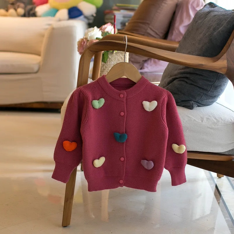 Autumn Kids Baby Prom Heart Knit Outwear Sweaters Cardigans For Girls Single Breast Coat 231226