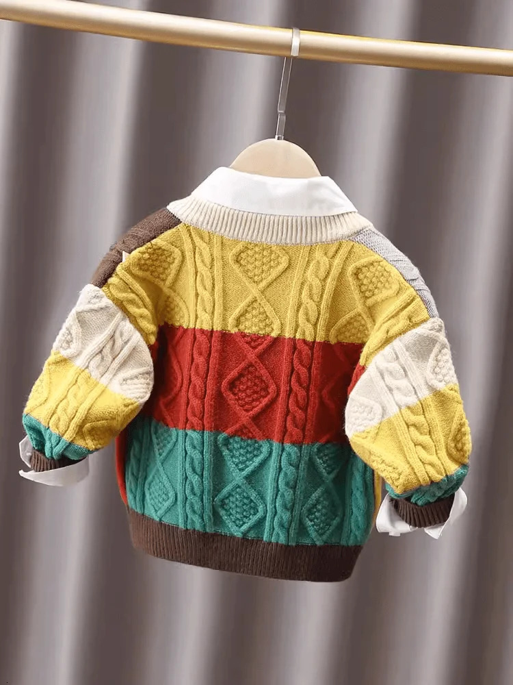 Toddler Baby Kids Patchwork Sweaters for Girls and Boys Fall Knit Sweater Cardigans Unisex Children Sweater Jacket Coat 231226