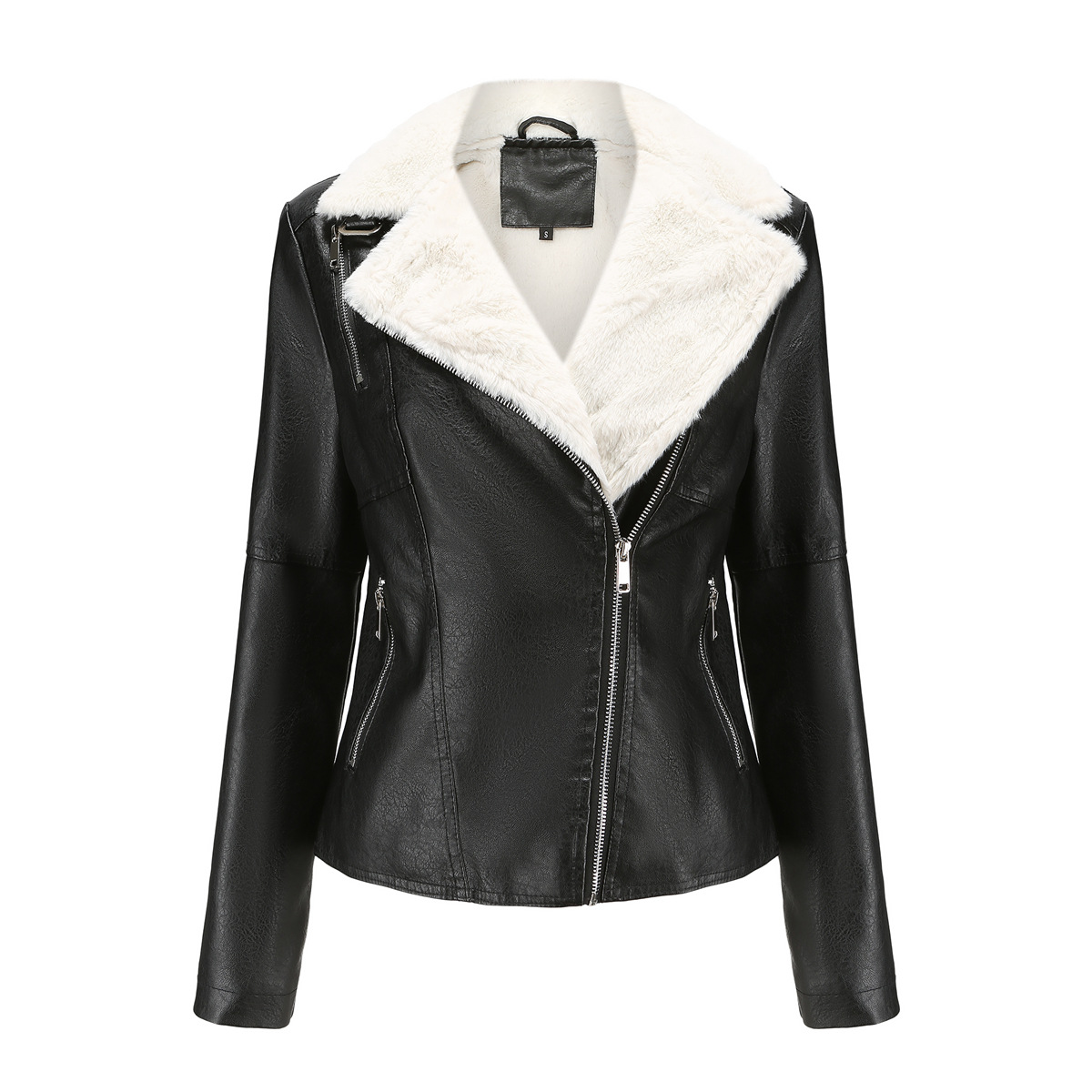 0C475M15 European and American Winter Women's Faux Leather Coats and Fur Integrated Plush Long Sleeved Warm Jacket