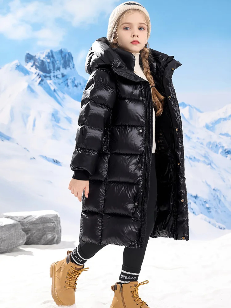 Girls Boys Down Jacket Long Ultra Thick Parkas Black Child Hooded Warm Coats Winter Clothes For Baby Padded Snowsuit XMP548 231226