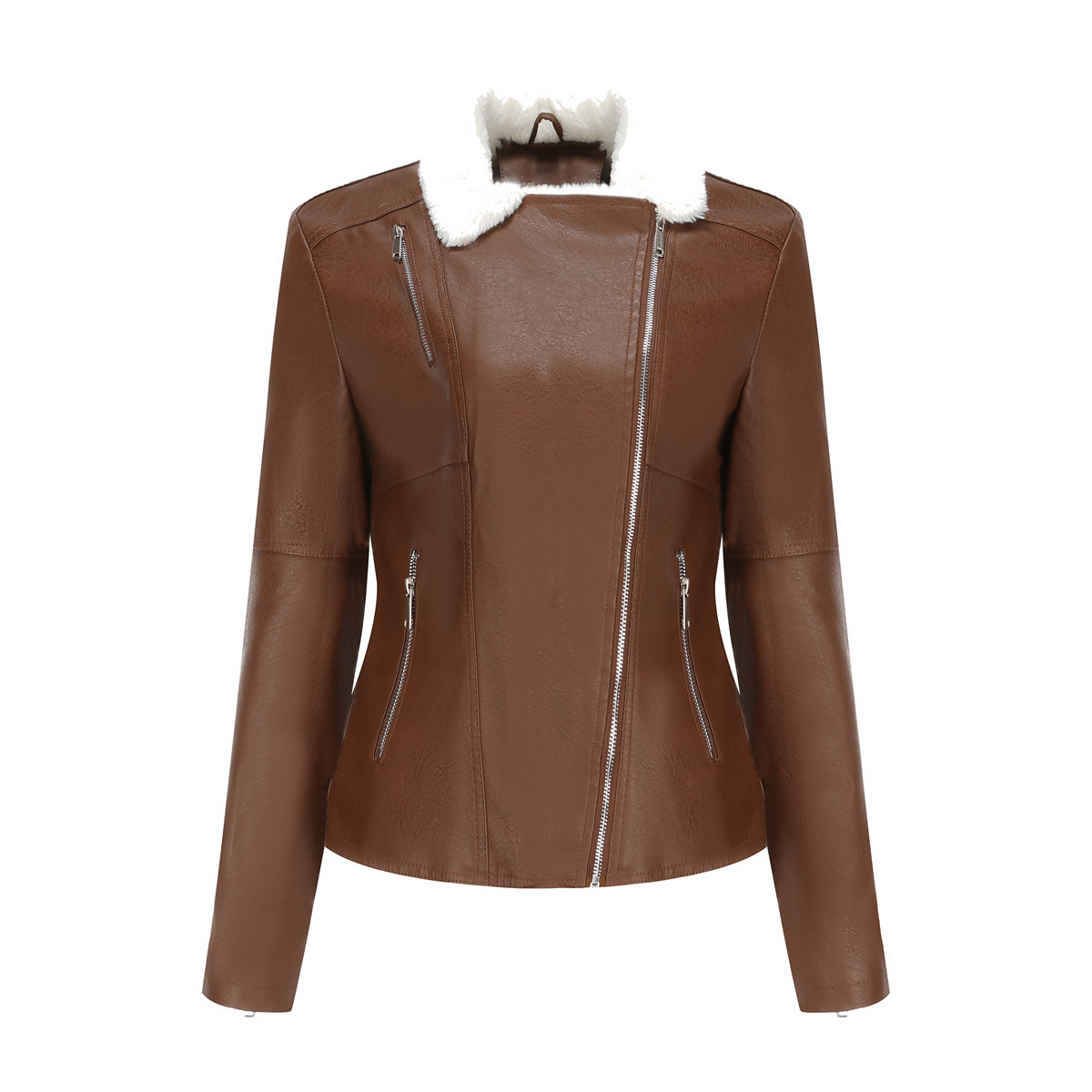 0C475M15 European and American Winter Women's Faux Leather Coats and Fur Integrated Plush Long Sleeved Warm Jacket