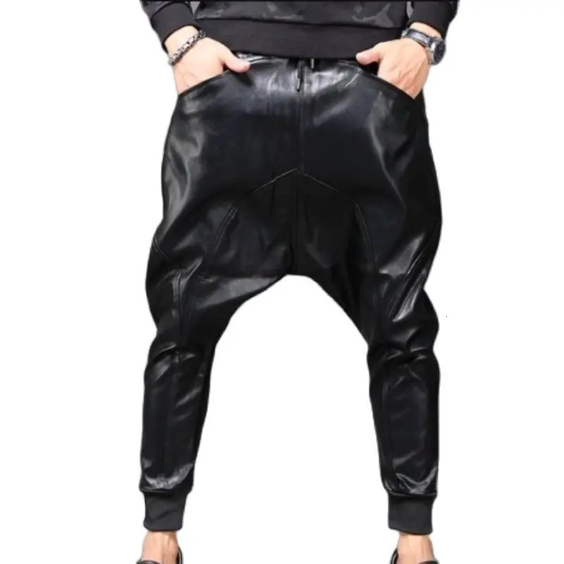Men's Cargo Leather Pants Fall Winter Classic Dark Department Fashion Trend Pocket Decoration Loose Oversized 231225