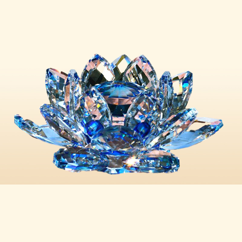 80mm Quartz Crystal Lotus Flower Crafts Glass Paperweight Fengshui Ornaments Figurines Home Wedding Party Decor Gifts Souvenir New9153469