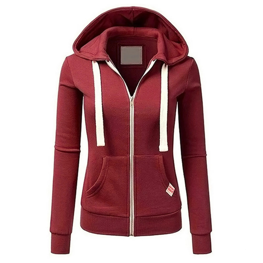 Fashion Hooded Zipup Hoodies For Women Solid Color Slim Pockets Sweatshirts Hoody Coat Jacket Top Outwear Clothing 231225