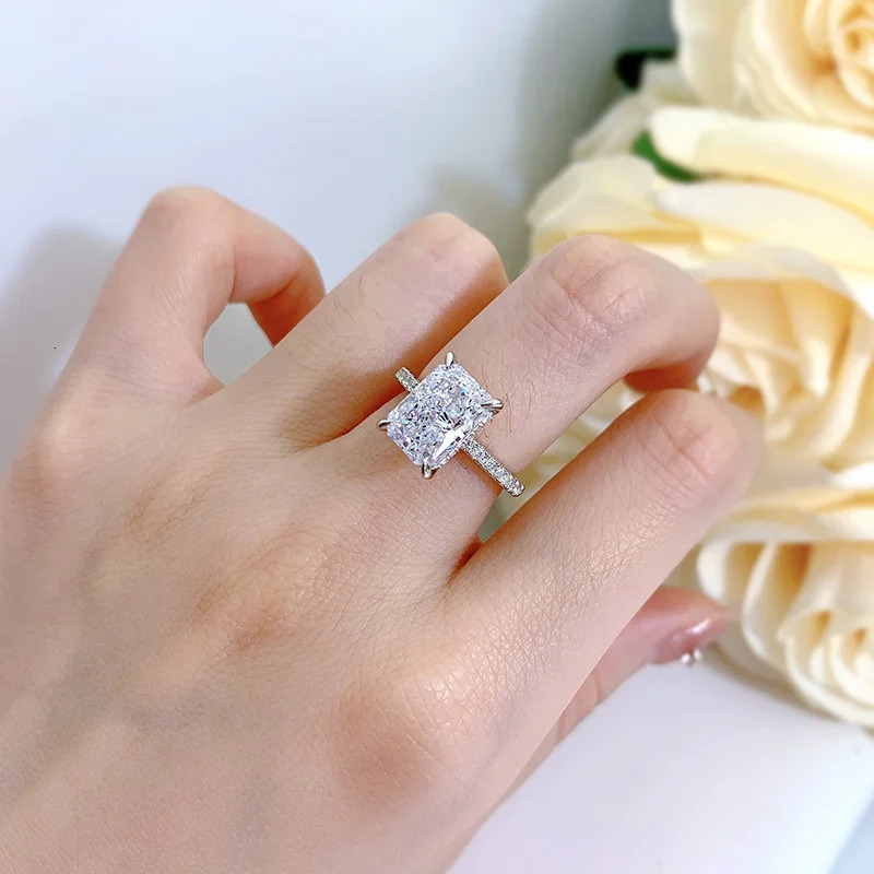 OEVAS 100% 925 Sterling Silver Radiant Cut Small Rock Sugar Rings High Carbon Diamond For Women Wedding Engagement Fine Jewelry 231225