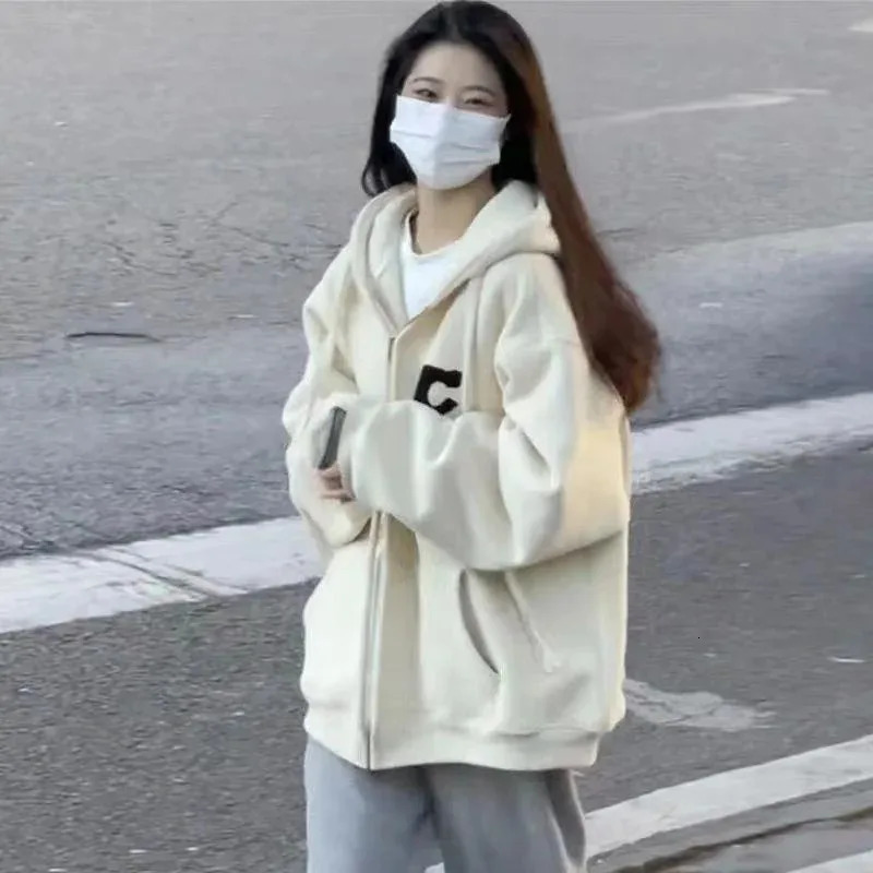 2023 Autumn Y2k Letter Zip Up Hoodie Women Korean Fashion Zipper Fleece Sweatshirt for Streetwear Harajuku Overcoat Jacket 231225