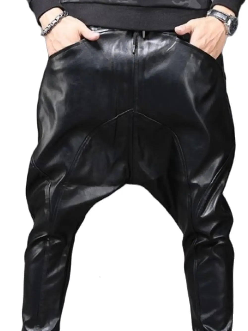 Men's Cargo Leather Pants Fall Winter Classic Dark Department Fashion Trend Pocket Decoration Loose Oversized 231225
