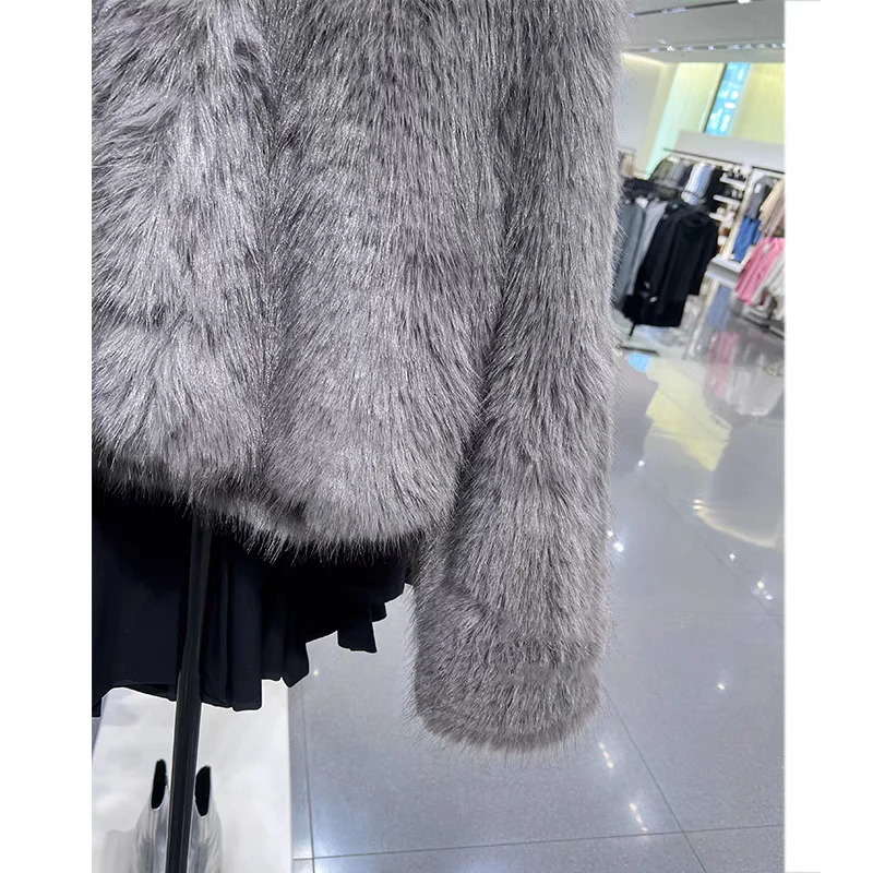 Spring Women's Cardigan Jacket Round Neck Pocket Fur Coat Solid Loose Suede Jacket Streetwear Vintag Outerwear 231226
