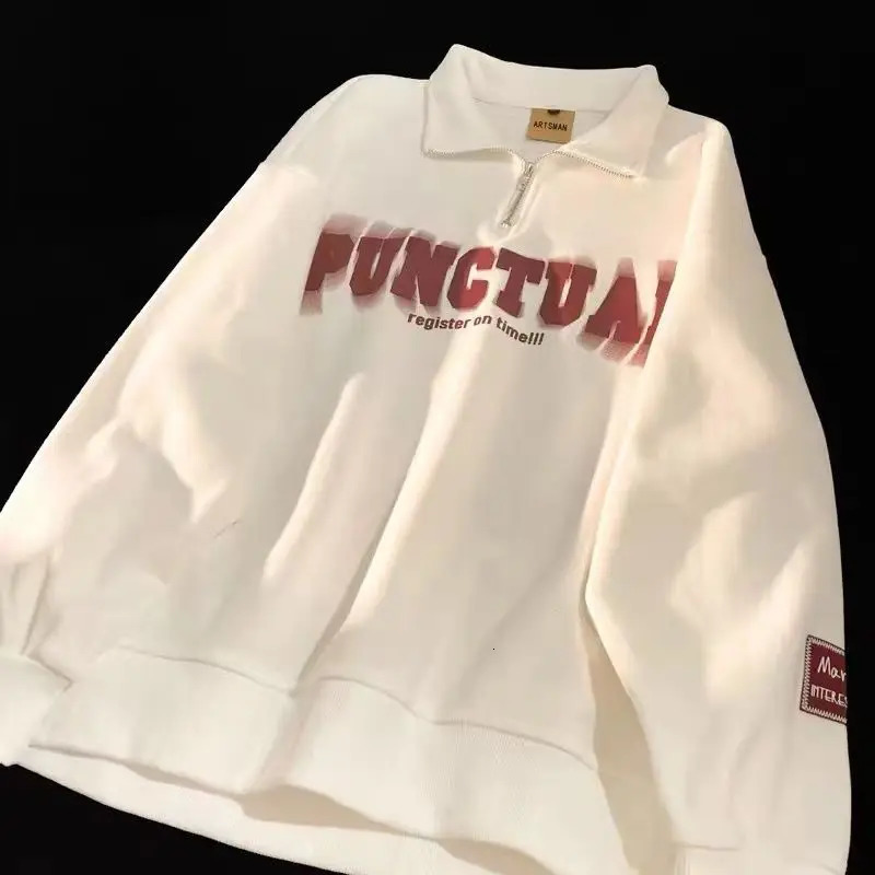 Men Sweatshirts Casual Printed Half Zip Chic Pullover Tops Vintage Long Sleeve Turndown Collar Streetwear Sweats 231225