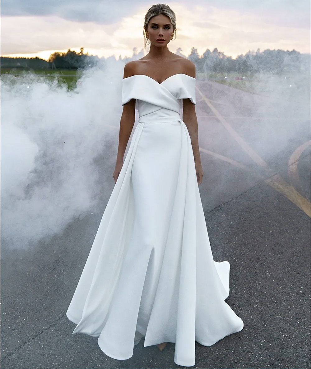 Vestidos Mermaid Dresses Soft Satin Bridal Gowns Off The Shoulder Princess Wedding Party Dress With Detachable Skirt