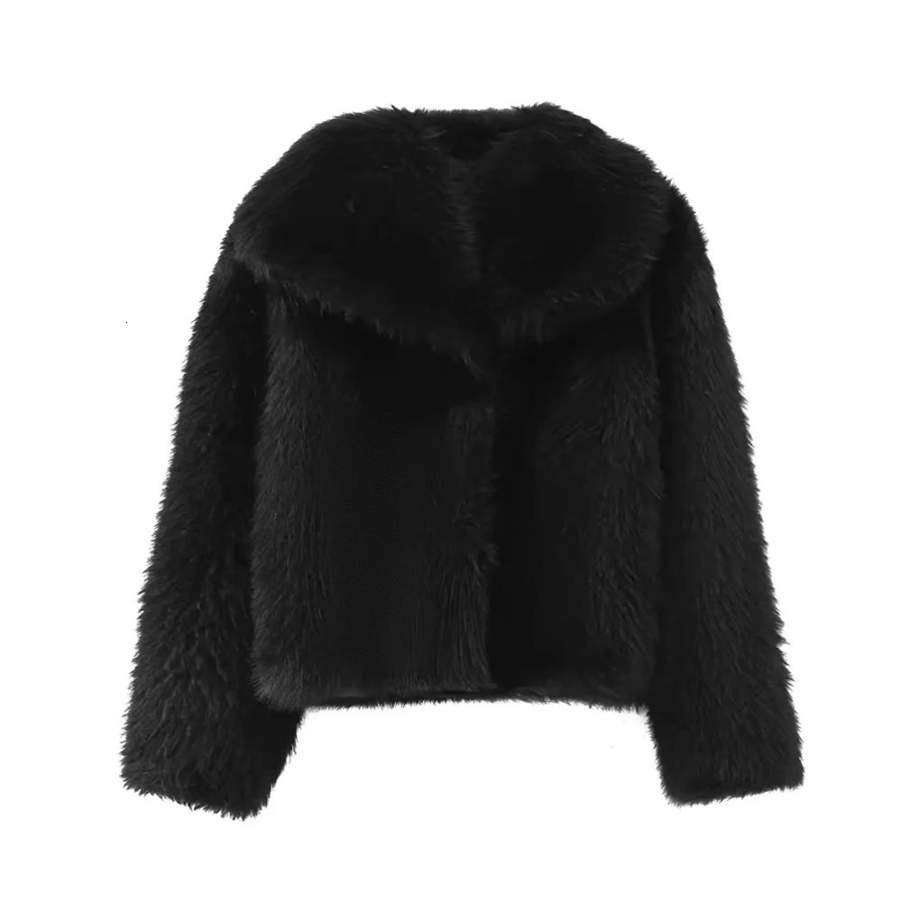UNIZERA-Artificial Fur Effect Short Coat for Women Casual Loose Collar Thick and Warm Winter 231226