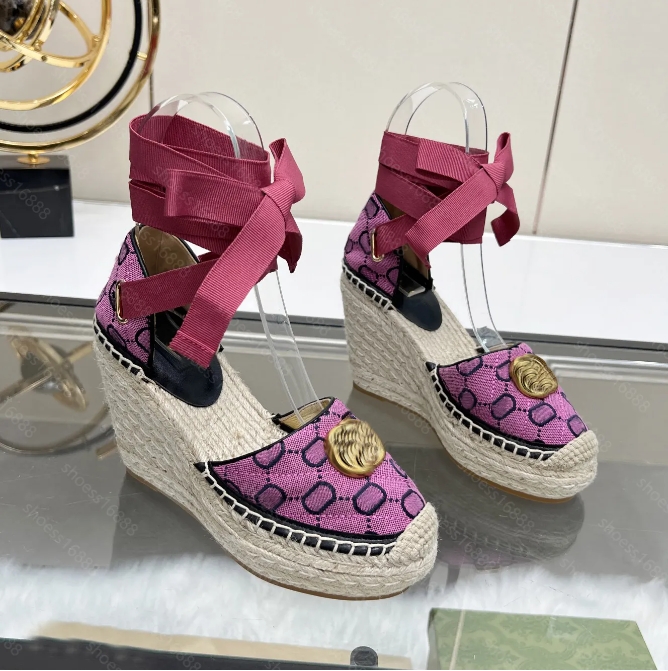 Designer Women Matelasse Platform EspadriIle sandal fashion Starboard Wedge Sandal Grass woven thick high heeled leather Shoes Size 35-41