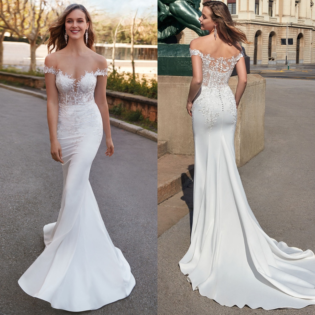 Sexy Satin Mermaid 2024 Wedding Dresses Off The Shoulder Lace Appliqued Bridal Gowns robes de mariee