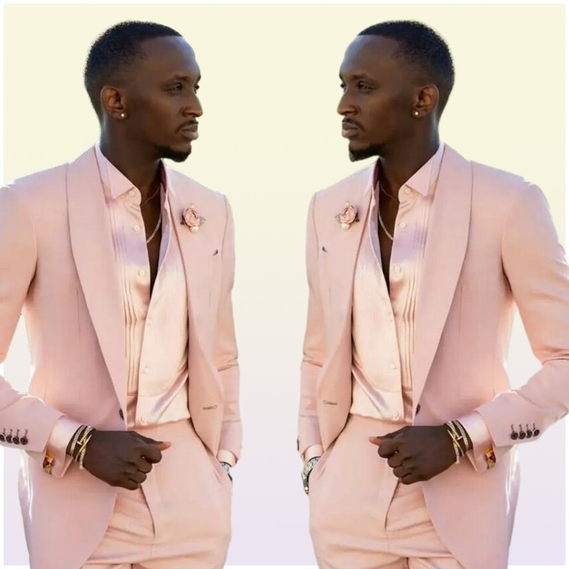 Handsome Blush Pink Mens Suits Wedding Tuxedos 2 Pieces Groom Formal Wear Pants Suit Men Business Evening Prom Blazer JacketPant