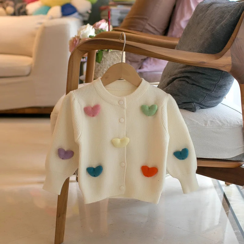 Autumn Kids Baby Prom Heart Knit Outwear Sweaters Cardigans For Girls Single Breast Coat 231226