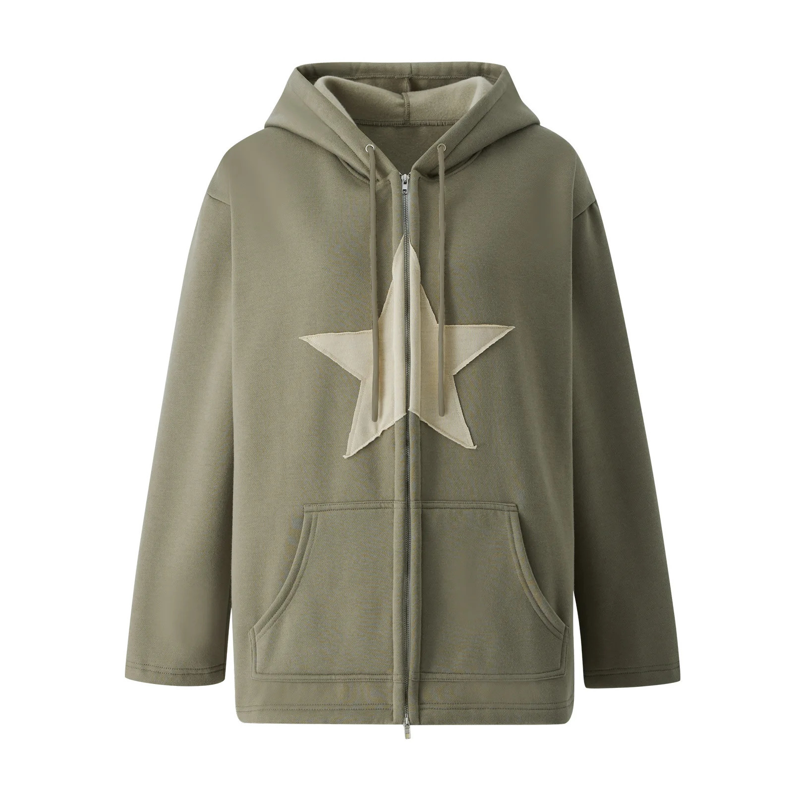 Vintage Star Patch Cotton Hoodie Hip Hop Zip Up Hooded Sweatshirt Tops Harajuku Y2k Gothic Long Sleeve Loose Jacket Coats 231225