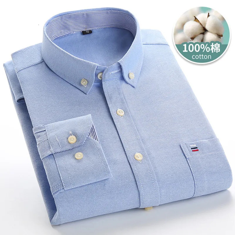 Men's Plaid Shirt 100% Pure Cotton Oxford Long Sleeve Spring Casual Striped Solid Daily Dress Shirts Button-down Collar Big 7XL 231226