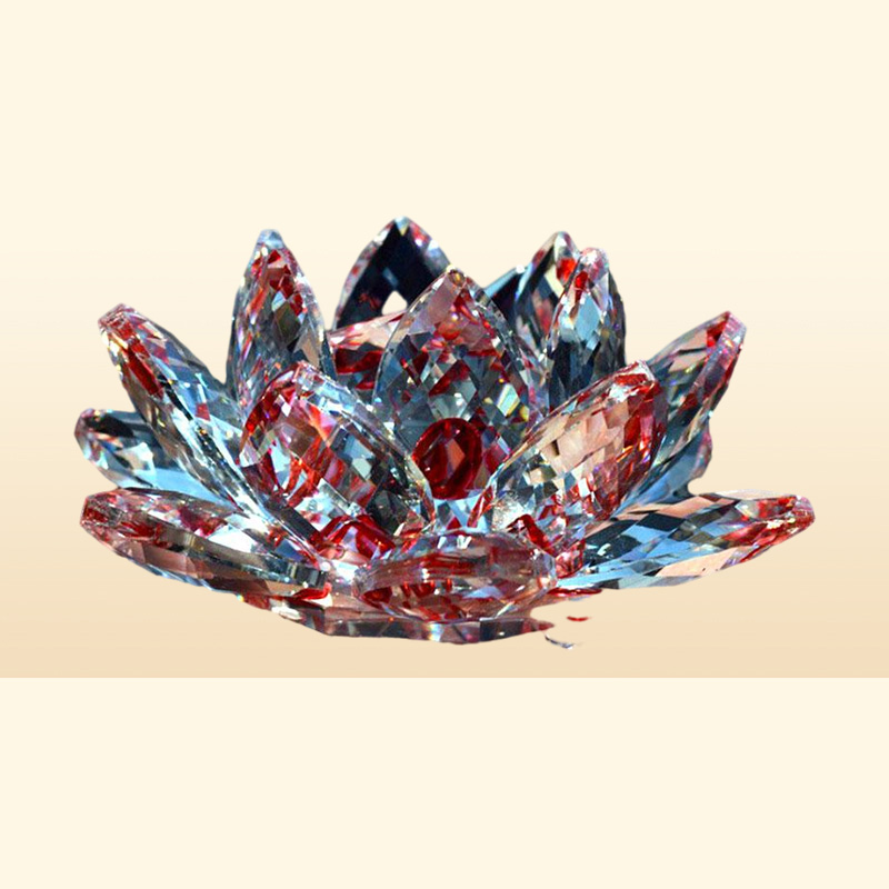 80mm Quartz Crystal Lotus Flower Crafts Glass Paperweight Fengshui Ornaments Figurines Home Wedding Party Decor Gifts Souvenir New9153469