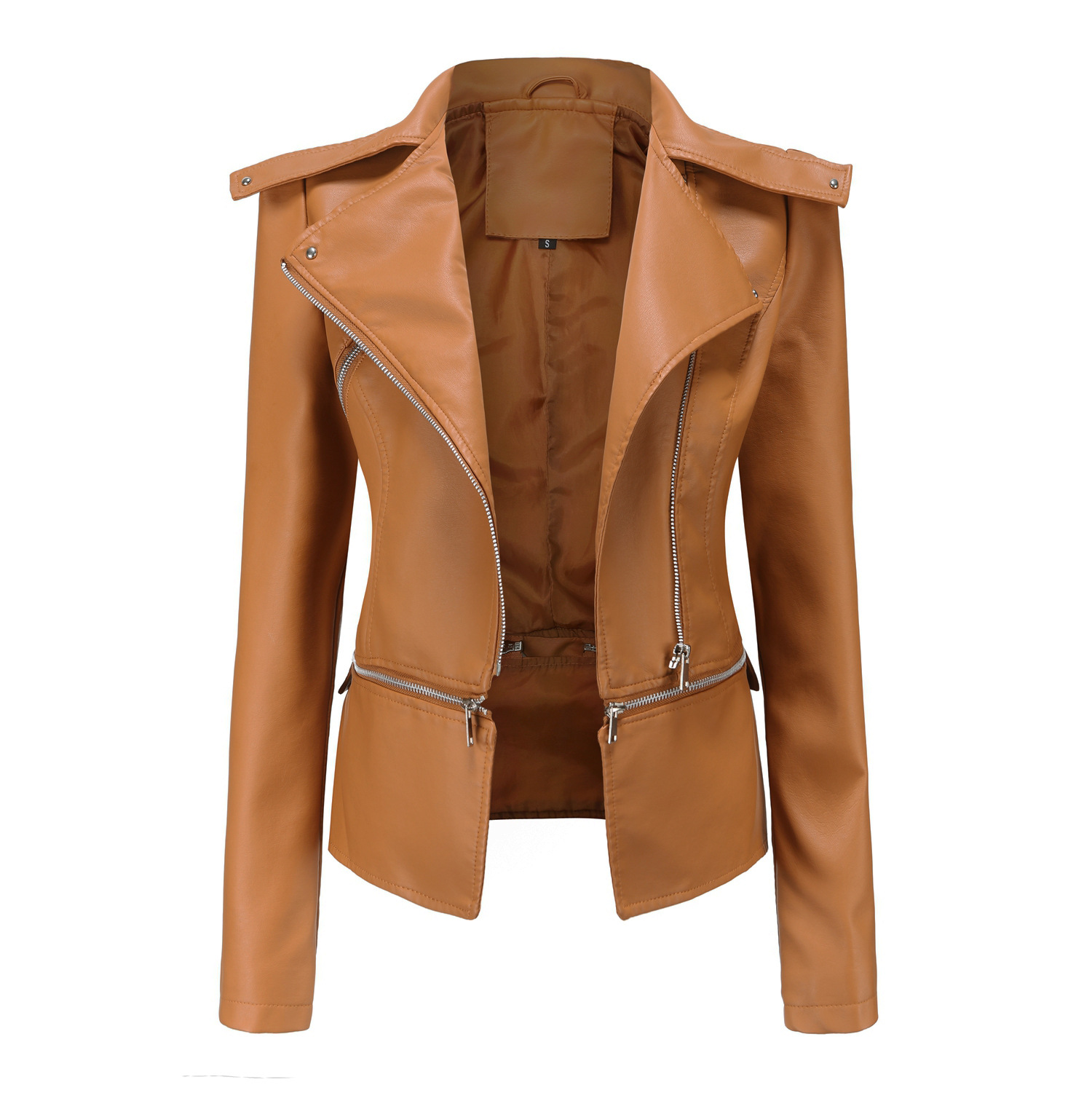 0C448m40 Women's Jacket Faux Leather Multi Pochette Accessories Spring and Autumn Fashion Casual Coat