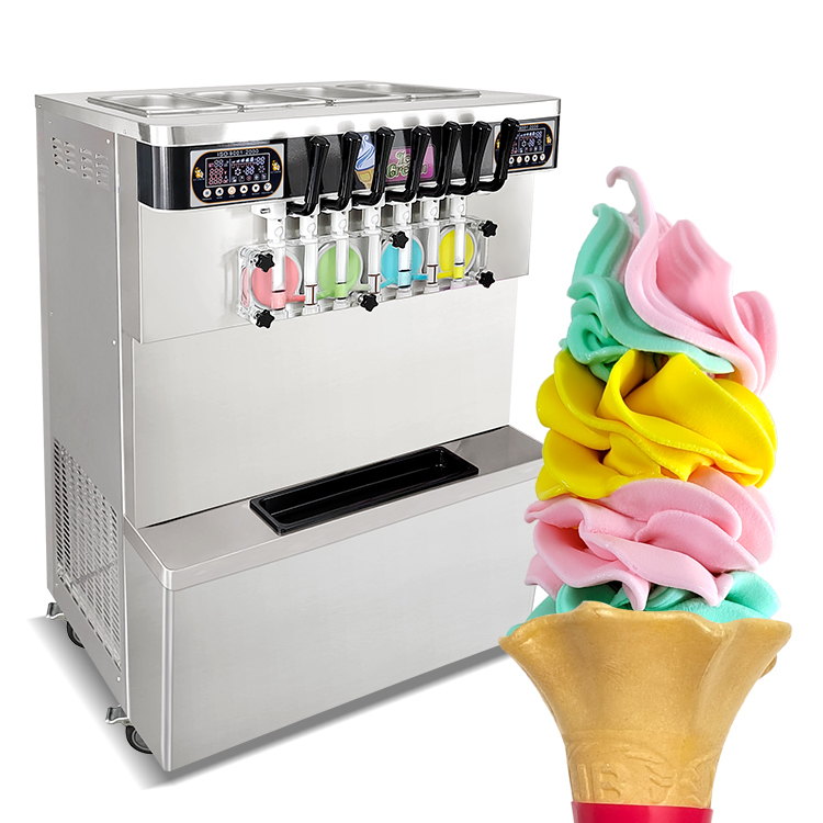 Kolice ETL Certificate Commercial 7 Flavors 4+3 Mixed Soft Serve ice Cream Machine Snack Food Machine, full transperant dispenser, upper tanks coolate