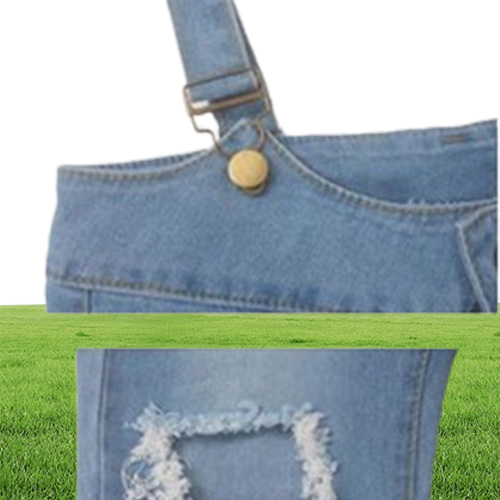 Women's Jumpsuits Rompers Tsuretobe Casual Flare Ripped Denim Jumpsuit Women Fashion Wide Leg Pant Romper Spaghetti Strap