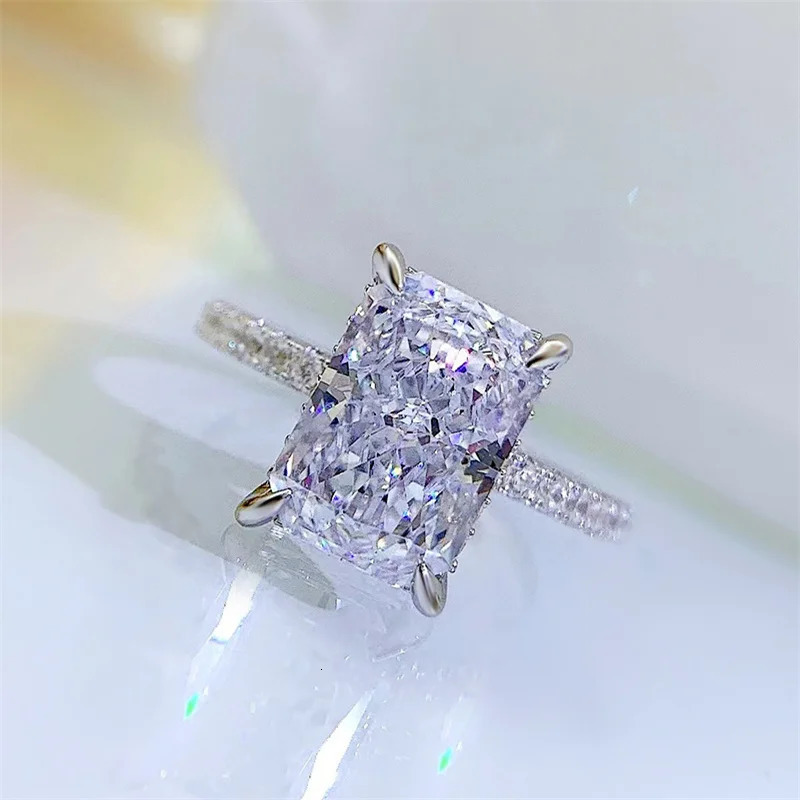 OEVAS 100% 925 Sterling Silver Radiant Cut Small Rock Sugar Rings High Carbon Diamond For Women Wedding Engagement Fine Jewelry 231225