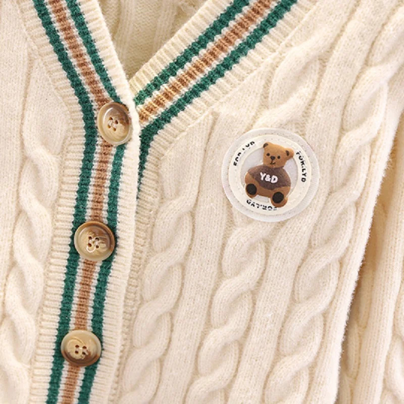Kids Girls Sweaters Baby Boy Bear Patern Knitted Cardigan Autumn Winter Cotton Patchwork Top Children's Spring Coat Clothes 231226