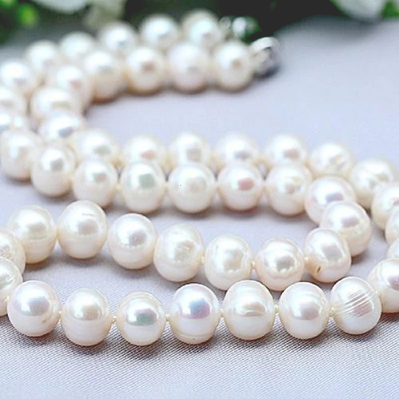 Natural Pearl Necklaces 9-10mm Freshwater Pearl Jewelry 925 Sterling Silver Necklace For Women Engagement Gift 231225