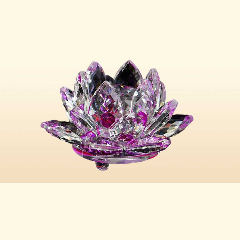 80mm Quartz Crystal Lotus Flower Crafts Glass Paperweight Fengshui Ornaments Figurines Home Wedding Party Decor Gifts Souvenir New9153469