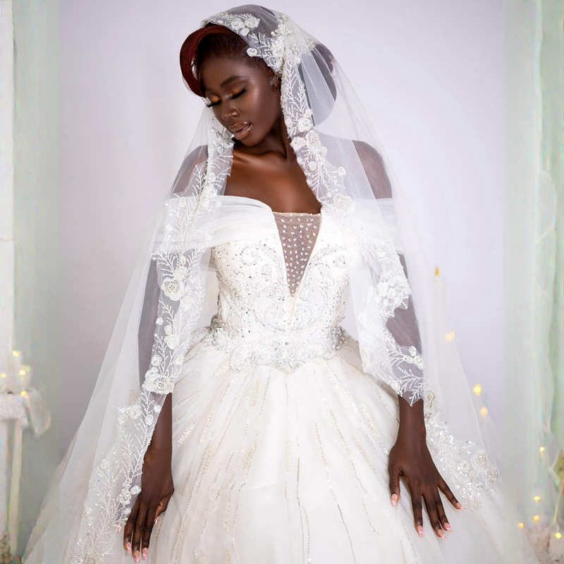 Plus Size Aso Ebi Wedding Dresses Off Shoulder Ball Gown Dress African Black Women Bride Gorgeous Tiered Lace Bead Tulle Bridal Gowns For Marriage Cdw