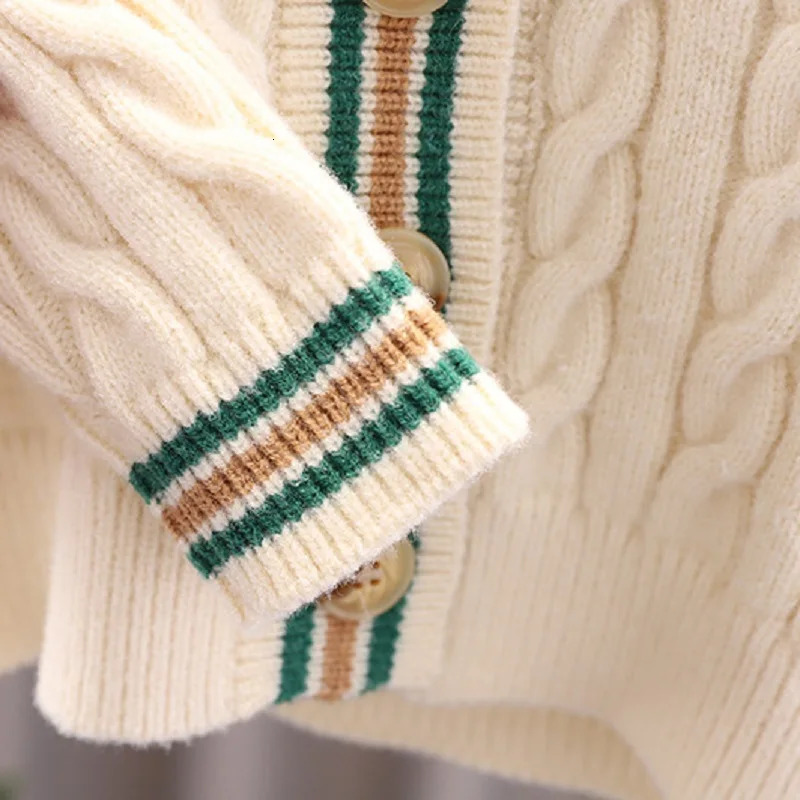 Kids Girls Sweaters Baby Boy Bear Patern Knitted Cardigan Autumn Winter Cotton Patchwork Top Children's Spring Coat Clothes 231226