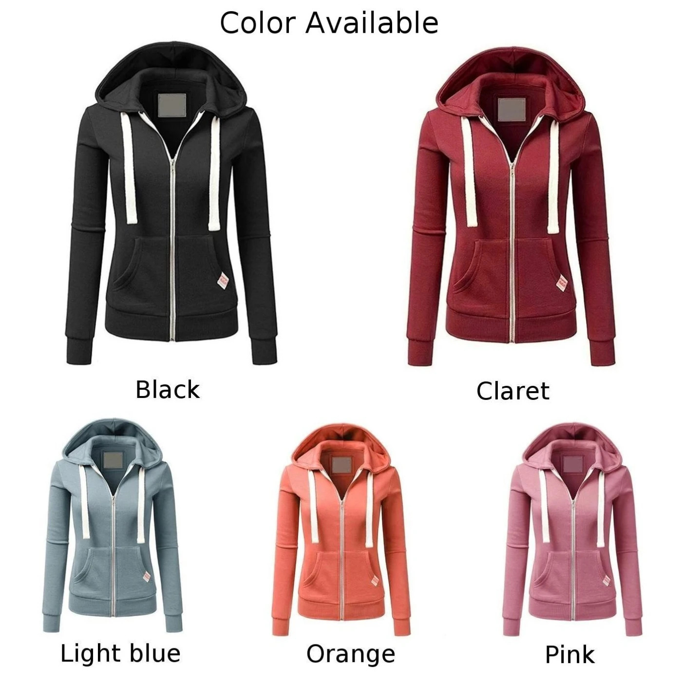 Fashion Hooded Zipup Hoodies For Women Solid Color Slim Pockets Sweatshirts Hoody Coat Jacket Top Outwear Clothing 231225